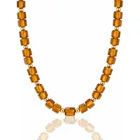 My Bendel - Ketting met Facetgeslepen Vierkante Kralen • Bruine Glassteen - met Luxe Cadeauverpakking | Sieraden Voor Dames