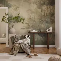 Coloray Vliesbehang - Beige Snellijm Behang - 250x104 cm - Boslandschap Muurschildering - Slaapkamer behang Bloemen En Planten - Fotobehang Vlies - Gang behang