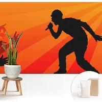 Wallfluent Fotobehang - Oranje Vliesbehang - 208x146 cm - Ritmische Scène Muurschildering - Gang behang Mensen - Fotobehang Vlies - Slaapkamer behang