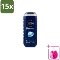Nivea 15 x Men – Douchegel – Fresh Kick – 250 ml - Bulkverpakking - Douchegel - Douchemop - Verfrissend