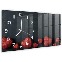 Tulup Wandklok - Harten op het bord Wandklok Glas Decoratie - 60x30 cm - Rood Gekleurde Glazen Klok - Witte handen - Rechthoekige Klok - Klok Glas Met Opdruk - Moderne Wandklok Glas
