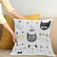 Abakuhaus Kat Kussenhoes, Katzen met Vis, Decoratieve Kussenhoes met Dubbelzijdige Print, Ritssluiting, Wasbaar, 50 x 50 cm, Geel Grijs