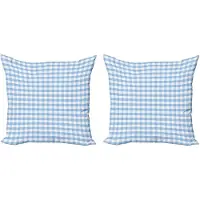Abakuhaus Kariert Sierkussenhoes Set van 2, Pastel Reihen-Vintage, Modern Accent Dubbelzijdige Digitale Print, 60x60, Lichtblauw Wit