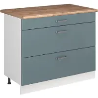 Vicco Keukenonderkast R-Line Blauw-grijs/Wit 100 cm goudkleurig eiken werkblad, Model 71529