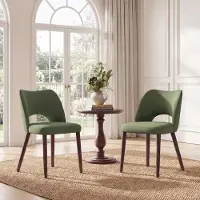 COLAMY Set van 2 eetkamerstoelen van stof - Gebogen open rugleuning - Dikke gewatteerde zitting - Poten van massief hout - Moderne keukenstoelen - Groene kleur