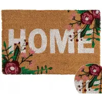 HowHomely Kokosmat Deurmat "HOME" Bloemen 60x40 cm - Decoratieve Entree