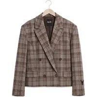 Alix The Label Dames Blazers Ladies Woven Cropped Check Blazer - Bruin - Maat L