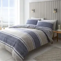 Catherine Lansfield Dekbedovertrek Set Enkel Blauw Gestreept Easy Care