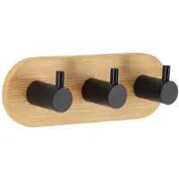 Tendance Patère triple en bambou et métal peint adhésif 3M noir