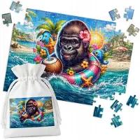 WORLD CASE 120-delige Puzzel: Gorilla met Kokosnoot - Oceaanlandschap