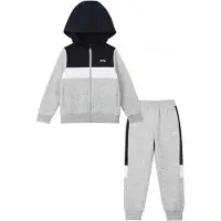 Slazenger Fleece-trainingspak met kleurblokken voor kinderen (Marine/Grijs)
