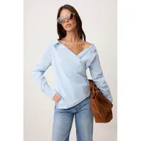 Trendyol TRENDYOLMİLLA Dames Blauw Effen Lang Regular fit Blouses