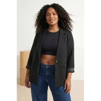 Trendyol Dames Zwart Effen Lang Relaxed fit Grote maten Blazers