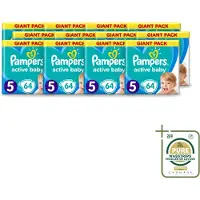 Pampers 12 x - Active Baby - Luiers - Maat 5 (11-16 kg) - Zachte Pasvorm - 64 Luiers - Wasstrips - Luiers Voor Baby - Droge Huid - Luchtdoorlatende Banen - Pasvorm - Absorberende Kern