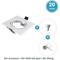 Tsong GU10 inbouwspots compleet - 20 stuks - vierkant wit - LED 5W 465lm koelwit 4000K - incl. fittingen - 230V