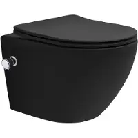 LuxeBath Wandcloset randloos met bidetfunctie zwart, Washdown keramisch wandcloset kort 49cm, Douchewc met nano-coating/tornadospoeling, Glanzende hangende toiletpot met soft-close toiletzitting