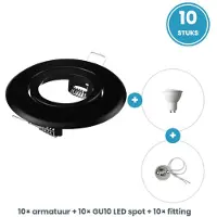 Tsong GU10 inbouwspots compleet - 10 stuks - rond zwart - LED 5W 465lm daglichtwit 6000K - incl. fittingen - 230V