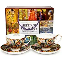 Queen Isabell Porcelana Filiżanki ze Spodkami 250ml - Artystyczny Zestaw 2 Szt.