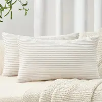 Famanu – Kussensloop 40 x 60 cm, set van 2 stuks, crème corduroy gestreept patroon, kussenslopen, sierkussen, bankkussens, sierkussensloop, decoratieve kussenhoezen, woonkamer, slaapkamer