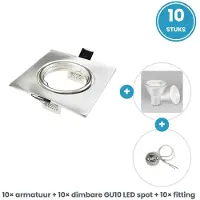 Tsong GU10 inbouwspots compleet - 10 stuks - vierkant zilver - LED 5W 400lm dimbaar warmwit 2700K - incl. fittingen - 230V