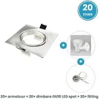 Tsong GU10 inbouwspots compleet - 20 stuks - vierkant zilver - LED 5W 400lm dimbaar koelwit 4000K - incl. fittingen - 230V
