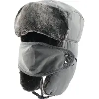 Snq Wintermuts met Oorflappen – Ski-muts – Winddichte muts met oorflappen en gezichtsmasker – Hoofdomtrek 56–59 cm – Met Gezichtsmasker en Nepbont – Unisex voor Vrouwen en Mannen – Grijs
