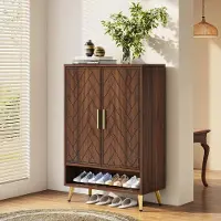 Blooming Good Schoenenkast met Deuren – Compact Schoenen Rek en Kast voor de Hal – Stijlvolle Schoenenkast voor Georganiseerde Opberging - 6 Laags - Verstelbaar - Bruin/Zwart - 110x72x37cm