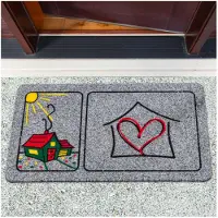 ANRO Huisje met Hart Deurmat Grijs 40x70 cm - Antislip - 3D-effect