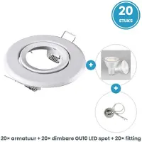 Tsong GU10 inbouwspots compleet - 20 stuks - rond wit - LED 5W 400lm dimbaar koelwit 4000K - incl. fittingen - 230V