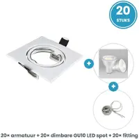 Tsong GU10 inbouwspots compleet - 20 stuks - vierkant wit - LED 5W 400lm dimbaar warmwit 2700K - incl. fittingen - 230V