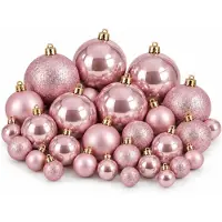 Mica Decorations Kerstballenset Roze 46 Stuks - Onbreekbare Kerstballen van Gerecycled Polystyreen - Kerstbal met Diameter 8 cm - Glanzende, Matte en Glitter Afwerking - Ø8 cm