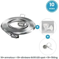 Tsong GU10 inbouwspots compleet - 10 stuks - rond zilver - LED 5W 400lm dimbaar koelwit 4000K - incl. fittingen - 230V