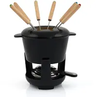 Famanu – Gietijzeren fondue set voor zes personen met brander en vorken, 13-delig, geschikt voor kaas, vlees en chocolade