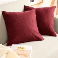 Famanu – Set van 2 kussenslopen 50 x 50 cm, rood, behaaglijke chenille kussenslopen met verborgen ritssluiting, Oeko-Tex gecertificeerde kussenhoezen voor sierkussens, bankkussens en sierkussens, rood