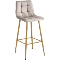 Leobert ARCETO Barkruk – Beige Velvet – Eikenkleurige Metalen Poten – Modern Design – Voor Keukeneiland, Bar en Keuken