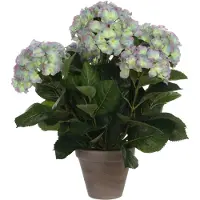 Mica Decorations Kunstplant Hortensia - groen/paars - 45 cm - in pot - Kunstplanten/nepplanten