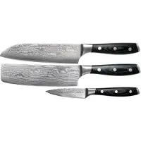 Couteaux de cuisine Eden Classic Damast 3-delige Messenset - Santoku, Nakiri & Officemes