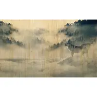 Wandkraft Schilderij - landschap - wolf - Collectie european wildlife - Hout met leren lussen - 118x70cm