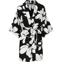 Esotiq Jin - Damesbadjas - Zwart - Witte bloemenprint - Maat S