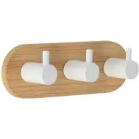 Tendance Patère triple en bambou et métal peint adhésif 3M blanc