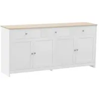 OKWISH Dressoir – Landelijk Buffetkast – 160x37x75 cm – 4 deuren – 3 lades – Verstelbare Planken En Ruime Opbergruimte – MDF Wit+Bruin