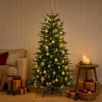vidaXL Kunstmatige Hinged Kerstboom 120 cm 150 LED's Warmwit PE & PVC