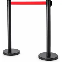Relaxdays Personenleidingssysteem, set van 2, afzetpalen, 3 meter trekkoord, afmetingen (h x d): 90x31 cm, roestvrij staal, zwart-rood