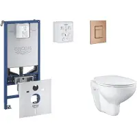GROHE Rapid SL - Set voor voorwandinstallatie, closet, SoftClose-zitting, Skate Cosmopolitan-knop en set voor het inwerpen van tabletten, geborsteld Cool Sunrise SANI11BB4153