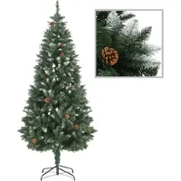 vidaXL - Kunstkerstboom - met - dennenappels - en - wit - glitter - 180 - cm