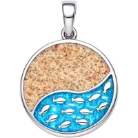 MOOYE ® - Collectie Zilveren ketting hanger Vissen zwemmen in zee met echt zand