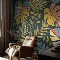 Coloray Vliesbehang - Geel Snellijm Behang - 152x104 cm - Tropische Energie Fotobehang Vlies - Hal behang Bloemen En Planten - Muurschildering - Woonkamer behang