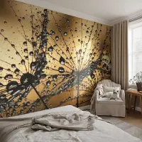 Coloray Vliesbehang - Zwart Snellijm Behang - 416x254 cm - Fijne Druppels Muurschildering - Slaapkamer behang Bloemen En Planten - Fotobehang Vlies - Slaapkamer behang