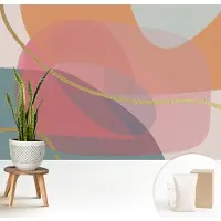 Wallfluent Fotobehang - Oranje Vliesbehang - 208x146 cm - Kleurrijke Vormen Muurschildering - Gang behang Abstractie - Fotobehang Vlies - Slaapkamer behang
