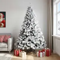 vidaXL - Kunstmatige - Hinged - Kerstboom - 240 - cm - PVC - en - Metalen - Groen - en - Wit